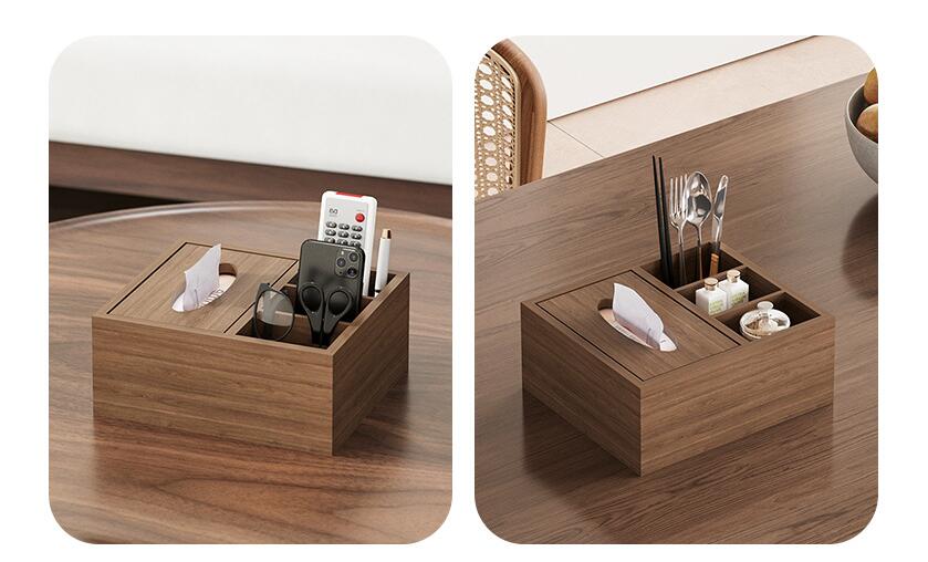 OKFURNITUREのティッシュケース ティッシュボックス 木製　卓上収納ケース リモコンラック 多機能 仕分け収納 卓上収納 ティッシュ リモコンケース 小物収納 北欧風 リビング/寝室/テーブル/事務室 送料無料｜アングル3