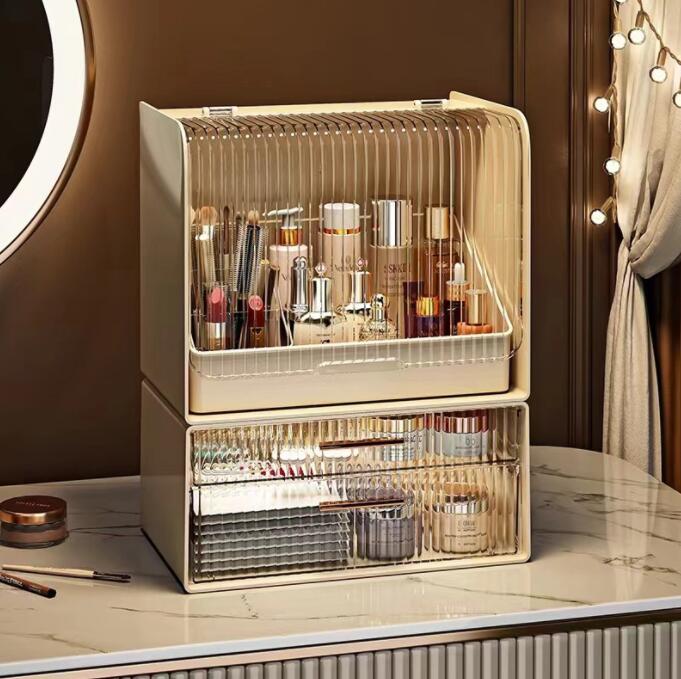 化粧品収納ボックス メイクボックス 持ち運びメイクポーチ 木製 化粧品入れ コスメ収納 メイク収納 大容量 メイクケース ジュエリーケース 引き出し 蓋付き 防塵 防水 浴室 洗面所 収納 オシャレ かわいい