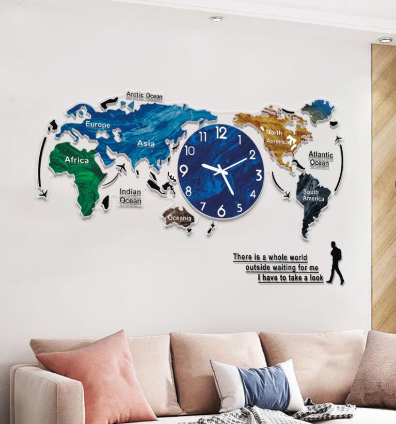 Rakuten - 送料無料 世界地図　壁掛け時計 World Map　おしゃれ オシャレ 北欧モダン 特大 時計 掛け時計 壁掛け 見やすい 長時間航続 かわいい 円形 装飾品 部屋飾り インテリア 寝室 子供部屋　インテリア ギフト お祝い 新築 新生活