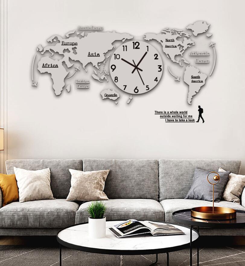 Rakuten - 送料無料 世界地図　壁掛け時計 World Map　おしゃれ オシャレ 北欧モダン 特大 時計 掛け時計 壁掛け 見やすい 長時間航続 かわいい 円形 装飾品 部屋飾り インテリア 寝室 子供部屋　インテリア ギフト お祝い 新築 新生活