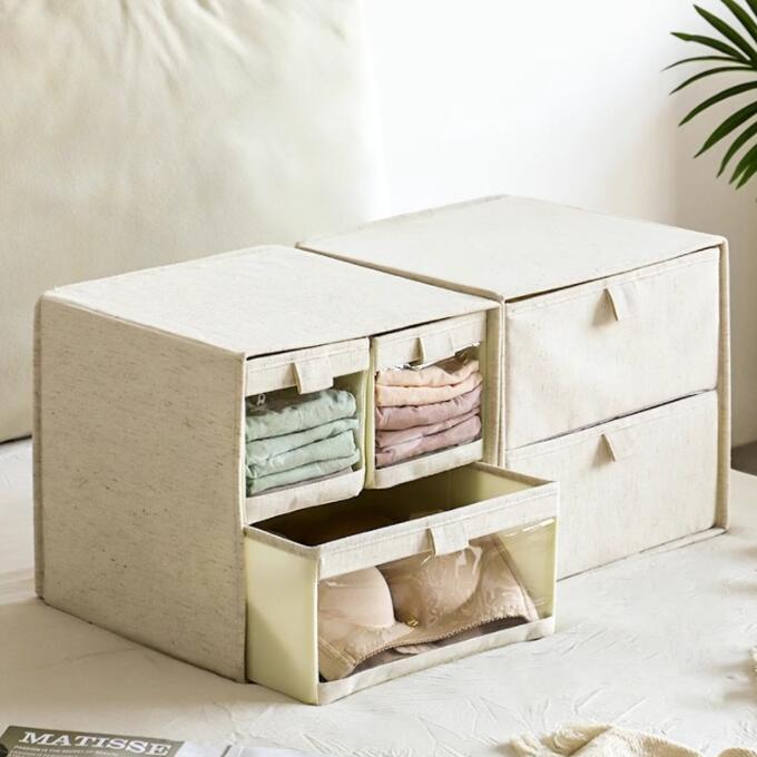Rakuten - 収納ケース 下着 収納ボックス フタ付き 綿麻生地 ブラ収納 折り畳み 収納ケース インナーボックス 仕切り 小物収納 下着 収納ボックス 靴下収納 防湿 防カビ ラジャー収納 収納ボックス 下着収納ケース 整理整頓