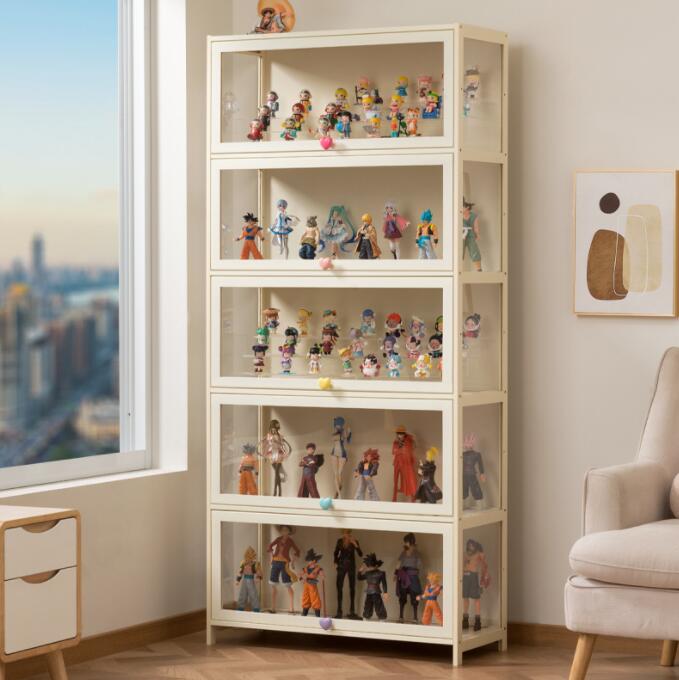 アクリル コレクションケース 上下スライド式扉 竹製 3層 /4層/5層　大型 ロータイプ フィギュアコレクション棚 ガラスケース 収納 完全密封 大容量 透明 フレーム 耐荷重抜群 透明展示ケース 組み立て式 転倒防止 ディスプレイ