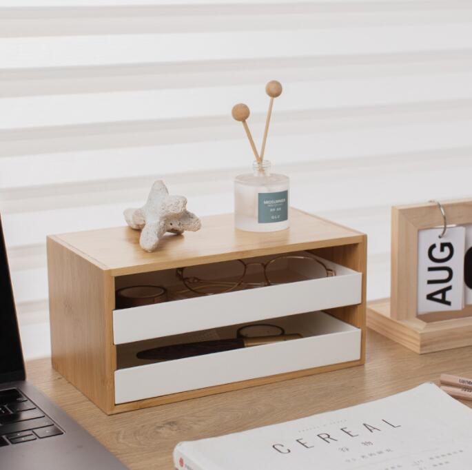 引き出し 卓上収納ケース 収納ボックス 竹製 横 小物 4段 2段 3段 ホワイト 下着収納 ブラジャー 滑り止め 仕切り 大容量 文房具収納 書類ケース 化粧品 事務用品 文書 衣類収納 組み合わせても 頑丈 シンプルでおしゃれ