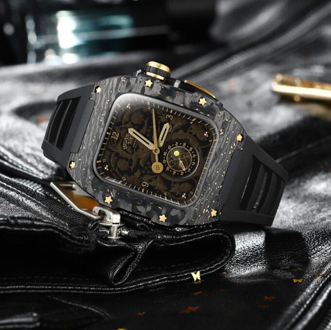 アップルウォッチ バンド ケース カバー 炭素繊維バンド apple watch s6 s7 s8交換用バンド ステンレス ケース カバー メンズ apple watch 高級 一体型 バンド 高級ベルト ベルト 46mm 42mm シリーズ おしゃれ apple watch 炭素繊維カバーバンド レザー メンズ