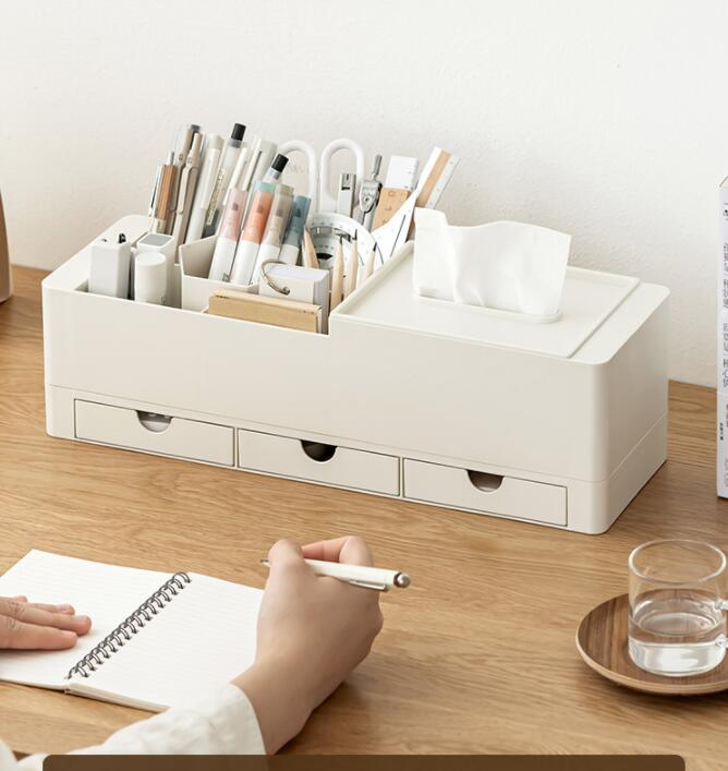 引き出し 卓上収納ケース 収納ボックス プラスチック 横 小物 2段 ホワイト 滑り止め 大容量 文房具収納 書類ケース 化粧品 事務用品 文書 組み合わせても 頑丈 シンプルでおしゃれ