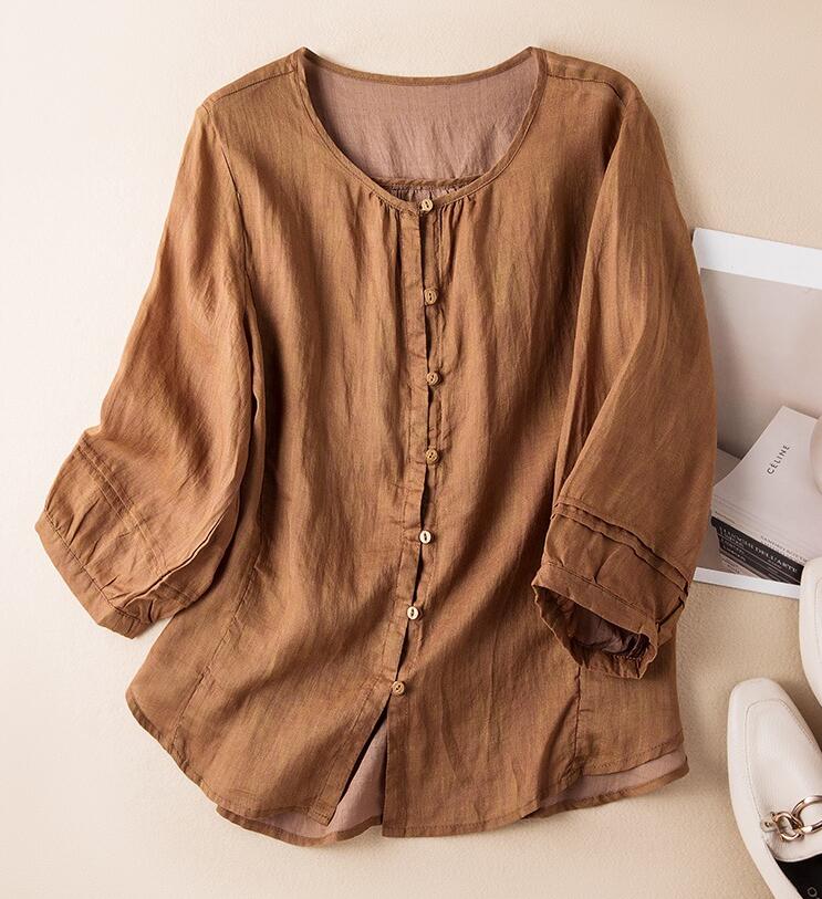 ブラウス トップス 綿麻ブラウス 普通着 デート 春夏 通勤 女子会 半袖 お出かけ 上品 シンプル カジュアル オシャレ ファション 可愛..