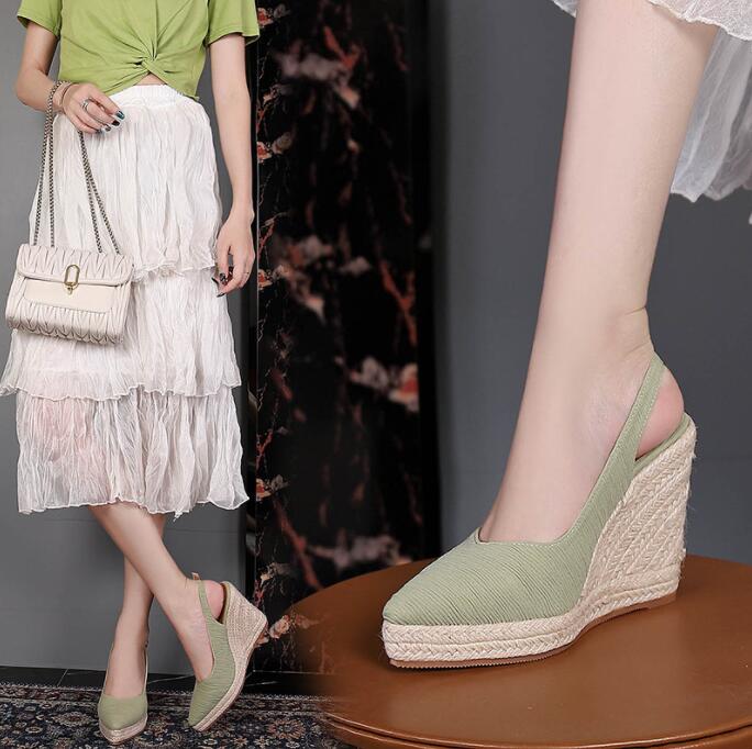 ウェッジソールパンプス サンダル　レディース ウエッジソール 夏 春 靴 ウェッジ ヒールサンダル 歩きやすい ウェッジパンプス ジュート 厚底シューズ 厚底　ジュートサンダル レディース 厚底 ウェッジソール 痛くない