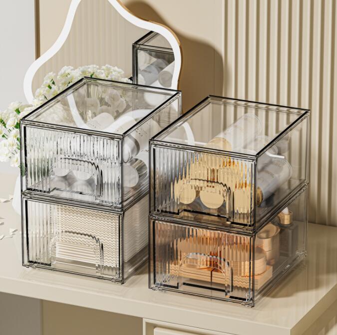 Rakuten - 引き出し 卓上収納ケース 収納ボックス 化粧品収納ボックス　プラスチック 横 小物 2段 クリア 滑り止め 大容量 文房具収納 書類ケース 化粧品 事務用品 文書 組み合わせても 頑丈 シンプルでおしゃれ