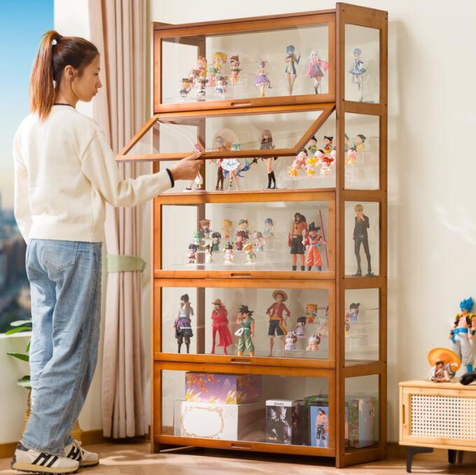 乐天商城 - アクリル コレクションケース 上下スライド式扉 竹製 4層/5層 大型 ロータイプ フィギュアコレクション棚 ガラスケース 収納 完全密封 大容量 透明 フレーム 耐荷重抜群 透明展示ケース 組み立て式 転倒防止 ディスプレイ