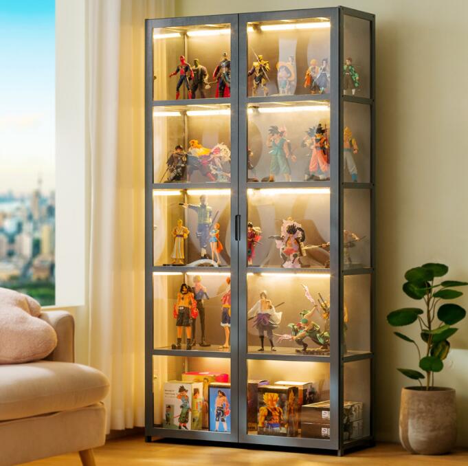 アクリル コレクションケース 上下スライド式扉 竹製 4層/5層 大型 ロータイプ フィギュアコレクション棚 ガラスケース 収納 完全密封 大容量 透明 フレーム 耐荷重抜群 透明展示ケース 組み立て式 転倒防止 ディスプレイ