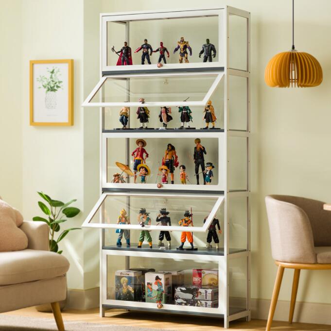 アクリル コレクションケース 上下スライド式扉 竹製 4層/5層 大型 ロータイプ フィギュアコレクション棚 ガラスケース 収納 完全密封 大容量 透明 フレーム 耐荷重抜群 透明展示ケース 組み立て式 転倒防止 ディスプレイ