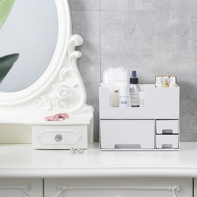 引き出し 卓上収納ケース 収納ボックス 化粧品収納 小物 2段 ホワイト 透明 滑り止め 大容量 文房具収納 書類ケース 化粧品 事務用品 文書 衣類収納 組み合わせても 頑丈 シンプルでおしゃれ