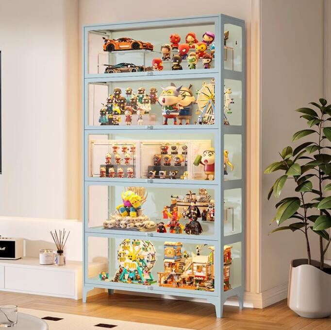 コレクションケース 上下スライド式扉 鉄+ガラス 4層/5層 大型 ロータイプ フィギュアコレクション棚 ..
