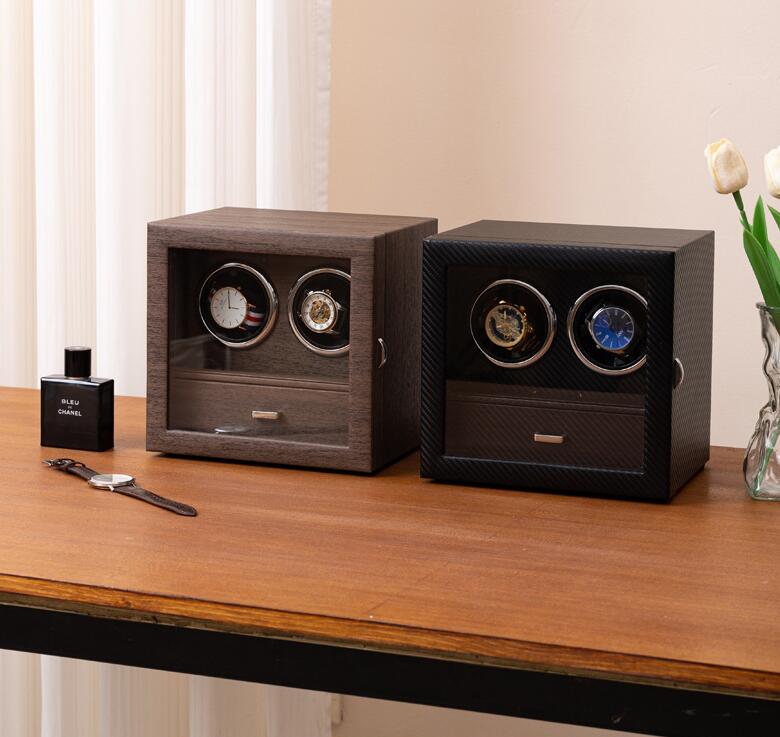 ワインディングマシーン 2本巻き上げ 木製 腕時計自動巻き上げ機 ウォッチワインダー 高級時計ケース 自動巻き 腕時計ワインダー 静音設計 ウッド調 インテリア 2 Way式充電 レディース メンズ時計対応(2)
