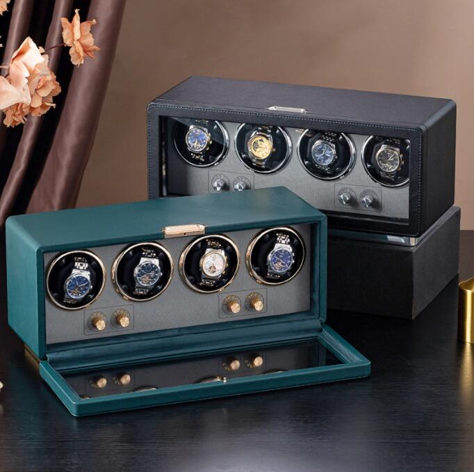 送料無料 ワインディングマシーン 自動巻き上げ機 4本 静音 腕時計 ウォッチワインディングマシーン 自動巻き時計 ブラック ワインレッド USB DC 給電 時計 高級感 レザー風 プレゼント ギフト