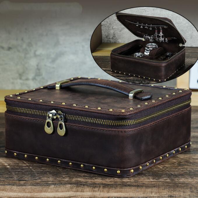腕時計ケース 本革 牛革 復古 時計ケース 2本用 メガネ収納ケース ウオッチケース 収納ボックス コレク..