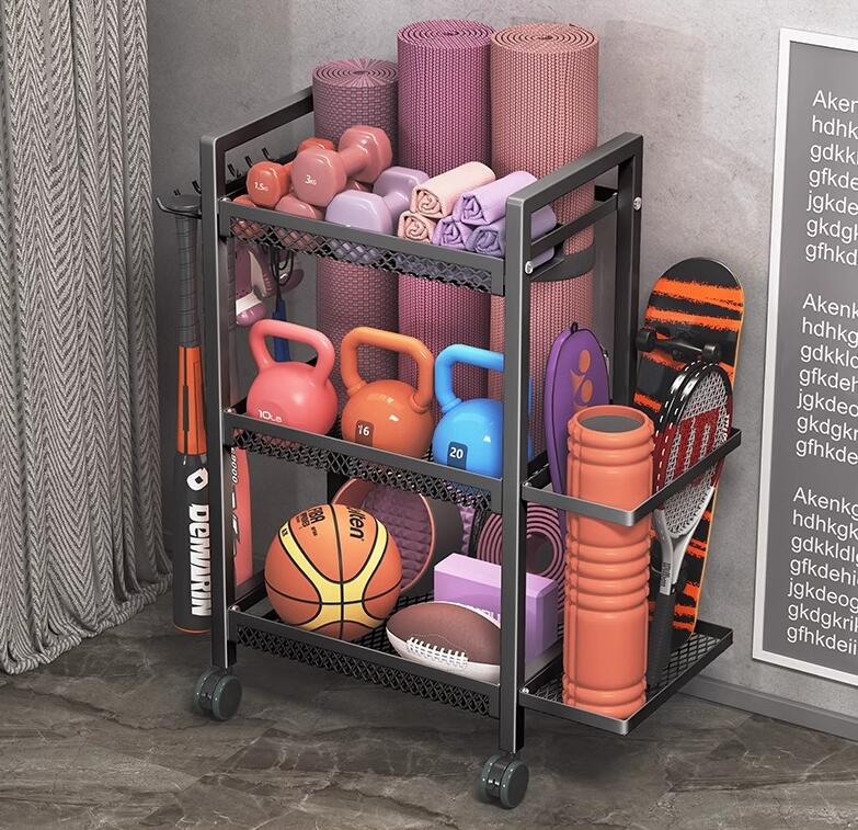 ヨガマット収納ラック 3段 ホームジム エクササイズ機器 ウエイトラック トレーニング機器収納オーガナ..