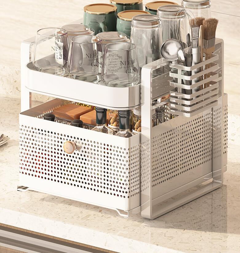 Rakuten - 引き出し式コップラック ラック キッチンボックス 食器ラック 引き出し 卓上収納ケース　水筒 収納 台所収納 化粧品入れ キッチン整理用品 大容量 シンプル おしゃれ 浴室 洗面所 キッチン収納 オシャレ
