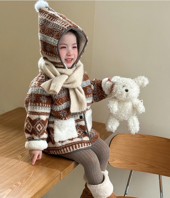 ボアコート フード付き　キッズ ジャケット ベビー ボアジャケット 子供 ブルゾン 厚手 防寒 保温 コート カジュアル アウター ジャケット 裏起毛 暖かい ふわふわ モコモコ 出産祝い お誕生日 プレゼント 小学生 通学 男の子 女の子(4)