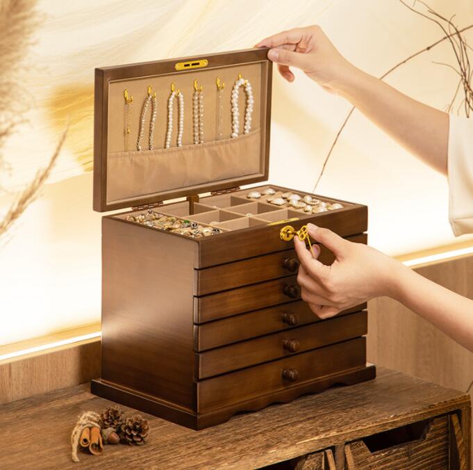 Rakuten - アクセサリーケース ジュエリーボックス 木製 アンティーク風 ジュエリーケース アクセサリーボックス 大容量 引き出し 小物入れ アクセサリー 収納 おしゃれ ケース 可愛い ネックレス ピアス リング ネックレス 指輪 宝石 新生活