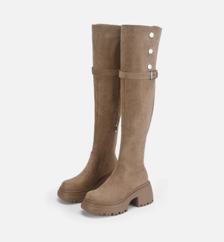 レディースブーツ　ロングブーツ　ニーハイブーツ　ストレッチ素材　大きいサイズ　スエード　ロング丈　裏起毛　秋冬　春秋　ストレッチソックスブーツ　ぺたんこ　ローヒール　小さいサイズ