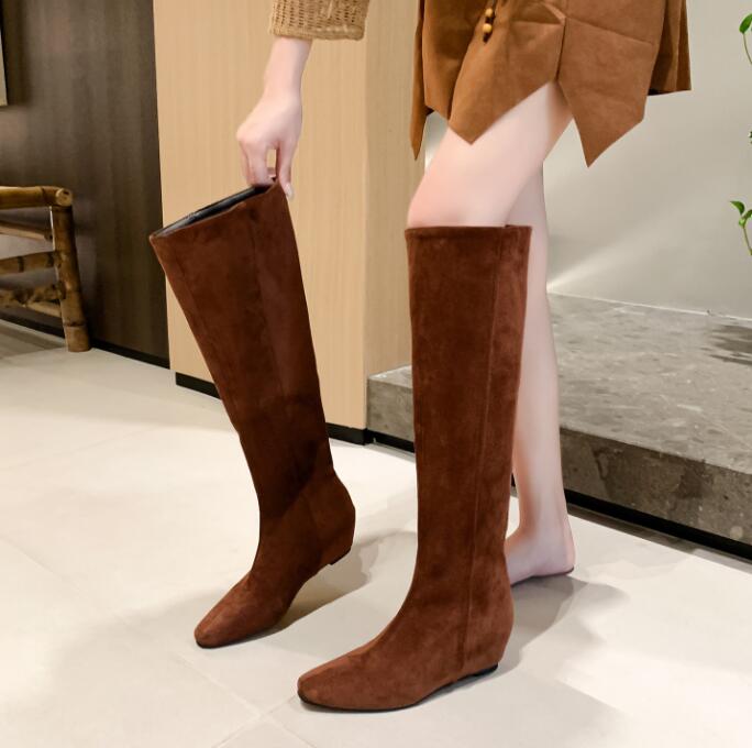 レディースブーツ　ロングブーツ　ストレッチ素材　大きいサイズ　スエード　ロング丈　裏起毛　秋冬　春秋　ストレッチソックスブーツ　ぺたんこ　ローヒール　小さいサイズ