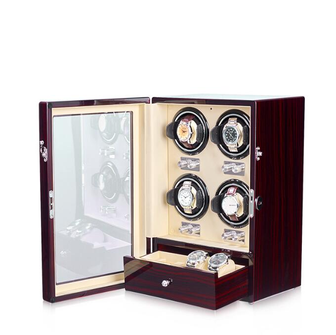 ワインディングマシーン 4本巻き上げ 6本収納 腕時計自動巻き上げ機 ウォッチワインダー 高級時計ケース 自動巻き 腕時計ワインダー 静音設計 ウッド調 PUレザーインテリア 2 Way式充電 レディース メンズ時計対応