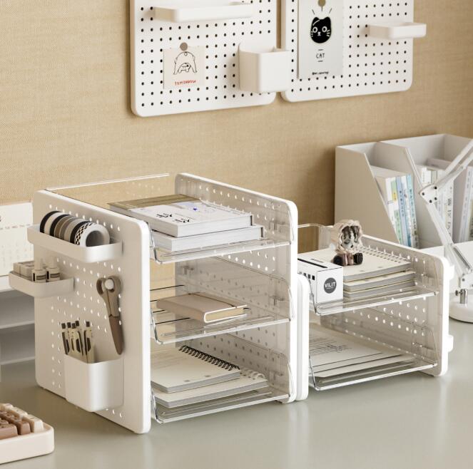 Rakuten - 卓上収納ケース 収納ボックス 引き出し プラスチック 横 小物 4段 2段 3段 ホワイト 透明 滑り止め 大容量 文房具収納 書類ケース 化粧品 事務用品 文書 衣類収納 組み合わせても 頑丈 シンプルでおしゃれ