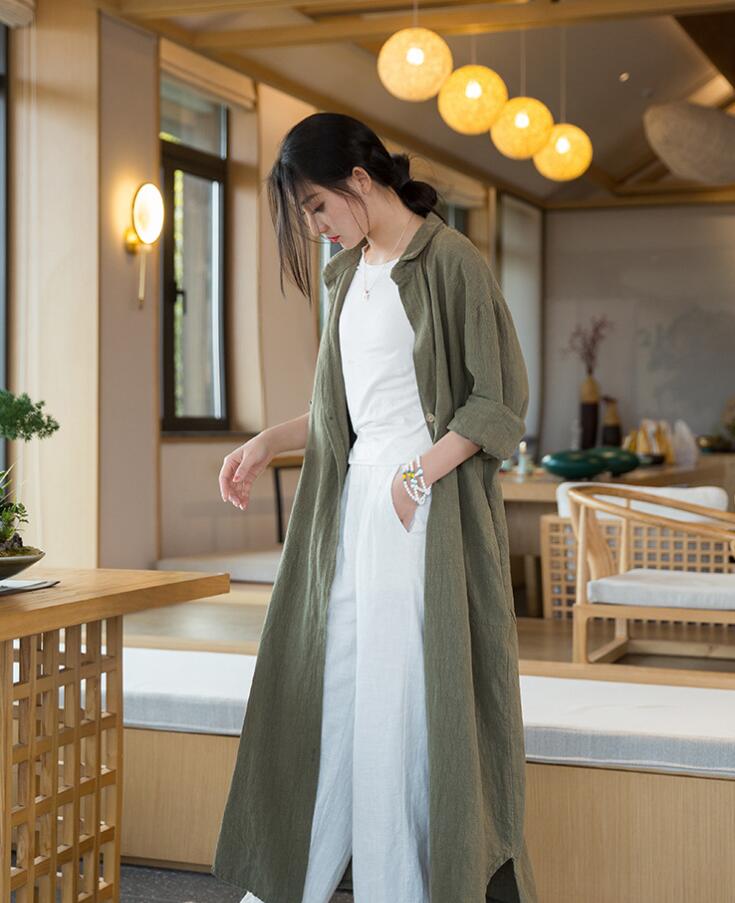Rakuten - シャツ 綿麻 レディース 長袖 ロングシャツ ロング丈 カーディガン アウター シャツブラウス 前開き ボタン 春 夏 秋 デザイン感 着痩せ 大きいサイズ 体型カバー カジュアル 通勤 OL オフィス お出かけ お洒落 大人 可愛い ストリート 着回し 送料無料
