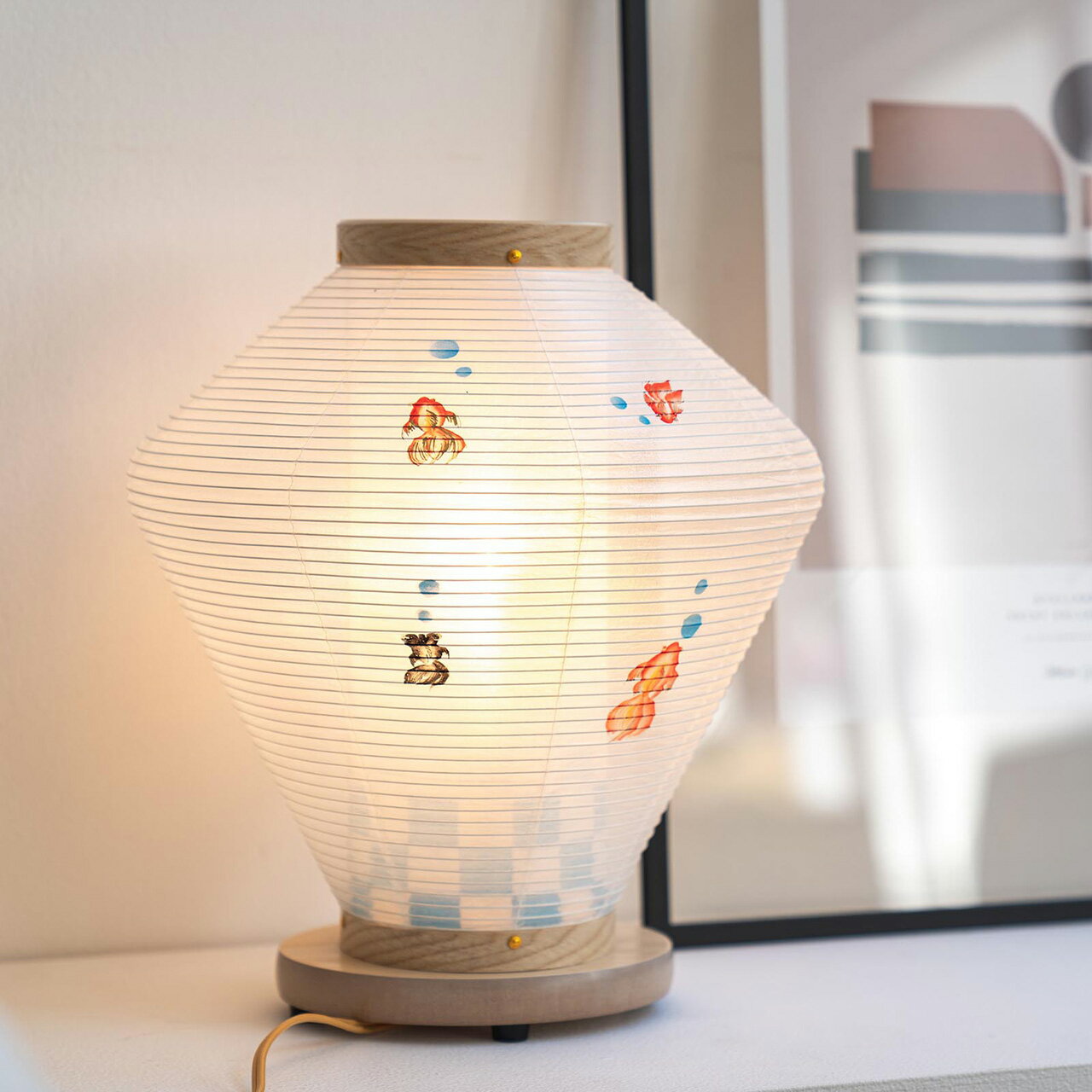 お盆提灯　なごみ　1号　ホワイト（金魚）（2161）人気　新盆　初盆　ミニ　ナチュラル　木製　おしゃれ　シンプル　コンパクト　かわいい