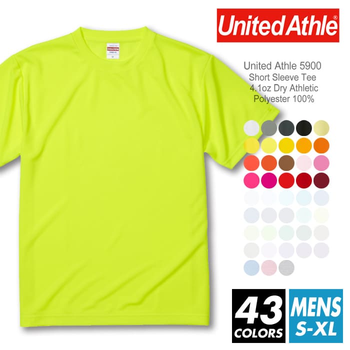 Tシャツ 無地 メンズ ドライ United Athle(ユナイテッドアスレ) 4.1オンス 5900 s-xl 半袖夏 夏服 半袖 厚手 スポーツ ダンス カラー 運動会 文化祭 イベント お揃い 白 グレー 黒 蛍光 ネオン ルームウエア 部屋着