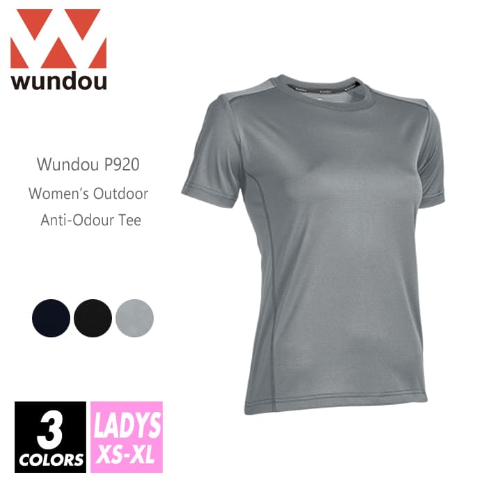 【送料無料】ドライ 半袖 Tシャツ 無地 レディース ガールズ 女性 女の子 wundou(ウンドウ) p920 xs-xl 3色 吸汗速乾 抗菌防臭 デオドラント アウトドア ストレッチ エクササイズ ヨガ ダイエット ランニング ジョギング 運動 ジム ネイビー ブラック グレー インナー 1