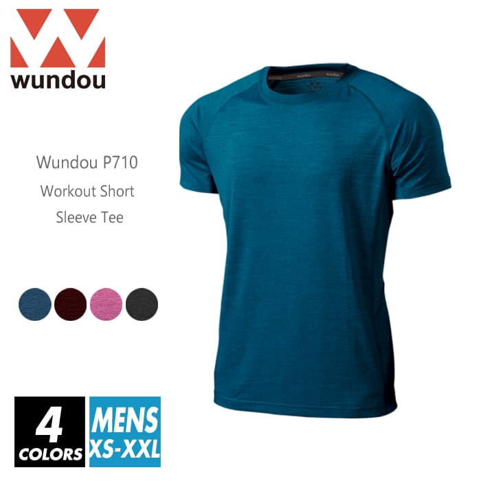 フィットネス Tシャツ 無地 メンズ レディース ビッグサイズ ユニセックス wundou(ウンドウ) p710 xs-xxl 4色 ブルー バーガンディ グレー ピンク 半袖 吸汗速乾 ストレッチ 伸縮性 通気性 スポーツ 運動 フィットネス ジム ランニング ジョギング 筋トレ