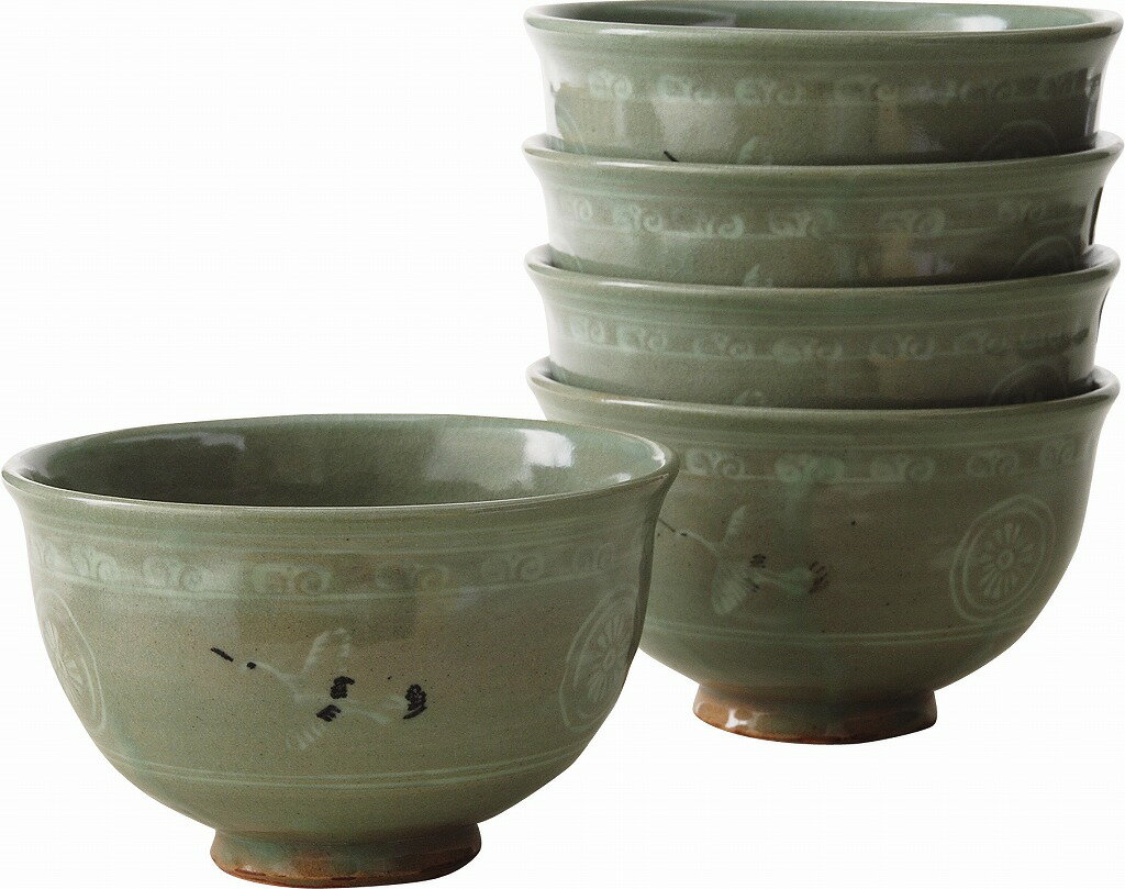 Rakuten - 【送料無料】【茶道・茶道具】【表千家・裏千家】数茶碗　青磁雲鶴　5客