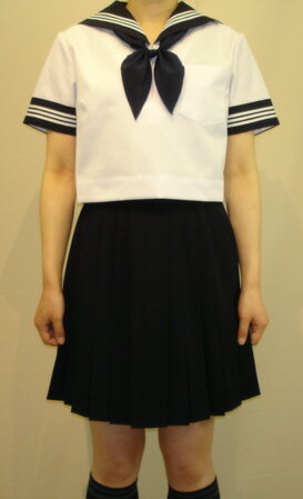 SH20衿・カフス紺色・白3本線夏半袖セーラー服...の商品画像
