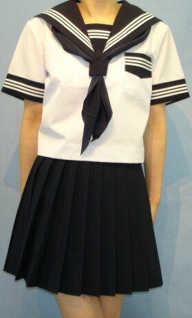 Sh64衿 袖カフス P 胸当紺色 白3本線夏半袖セーラー服bigレディースファッション セーラー服 大きなサイズ ティーンズ T A T U 女子高校 セーラー服 ブラウス チェックスカート Teens 学生スカート 学生服 通販 レダシルマ 制服 オーダー なんちゃって高校生 オリジナル