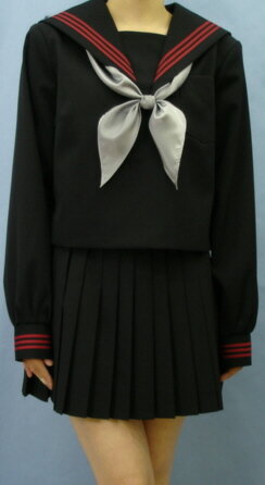 WK02Big黒色セーラー服衿・カフス赤3本線Bigサイズ