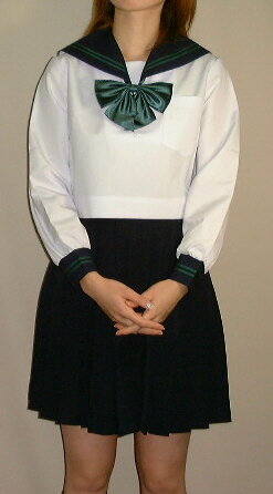 SN16衿・カフス紺色・グリーン2本線夏長袖セーラー服 SN16衿・カフス紺色・グリーン2本線夏長袖セーラー服