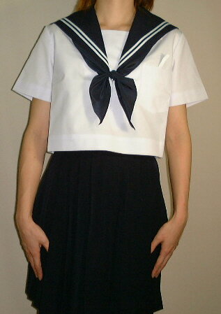 SH14Big衿紺色・白2本線胸当付半袖セーラー服Bigサイズ SH14Big衿紺色・白2本線胸当付半袖セーラー服Bigサイズ