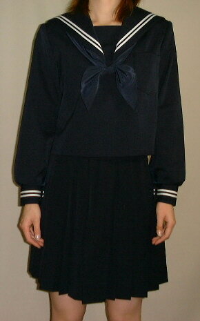 W01紺セーラー服衿・カフス・白2本線・制服 高校生 学生 中学 女子高生 進学 学校スクール ネイビー 紺 無地
