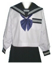 SN01Big衿・カフス・胸当・P紺色白2本線夏長袖セーラー服 Bigサイズ SN01Big衿・カフス・胸当・P紺色白2本線夏長袖セーラー服 Bigサイズ