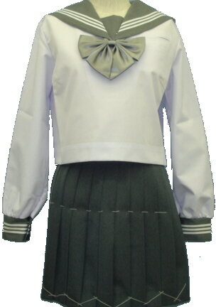 SN37Big衿・カフスグレー:白3本線胸当付夏長袖セーラー服Bigサイズ SN37Big衿・カフスグレー:白3本線胸当付夏長袖セーラー服Bigサイズ