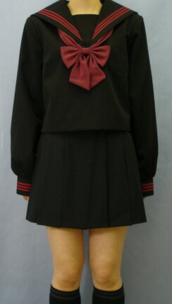 Teen-WK02黒色セーラー服Bigサイズ赤3本線高校生 学生 中学 女子高生 進学 学校スクール ネイビー 紺 無地