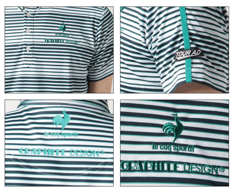 ルコックゴルフ グラファイトデザインTourADコラボ ボーダー半袖ポロシャツ QGMTJA40