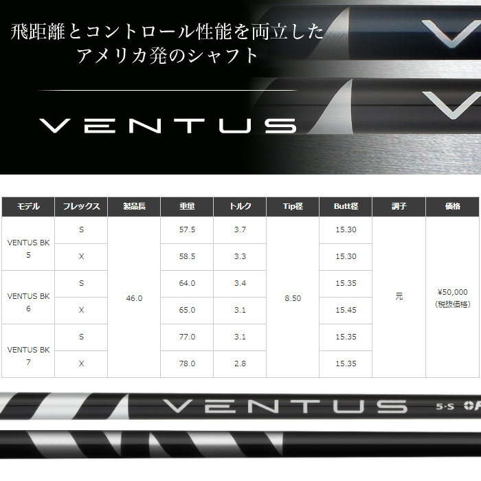 キャロウェイ用OEM対応スリーブ付シャフト フジクラ ベンタス ブラック 日本仕様 Fujikura VENTUS BLACK VELOCOREテクノロジー 2