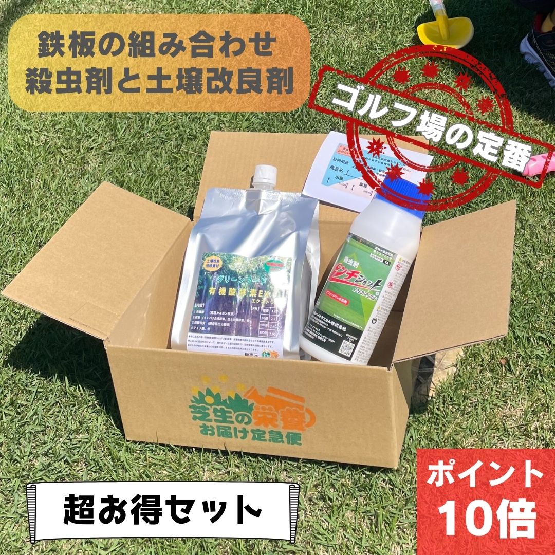 肥料と殺虫剤 芝生用活性剤 土壌改良材 グリーンフード有機酸酵素EX 1000ml 1L サッチ分解 病害対策 病気回避 ph調整芝生 殺虫剤 パンチショットフロアブル 500ml ケラ スジキリヨトウ シバツトガ 高麗芝 野芝 ベント 害虫 普通