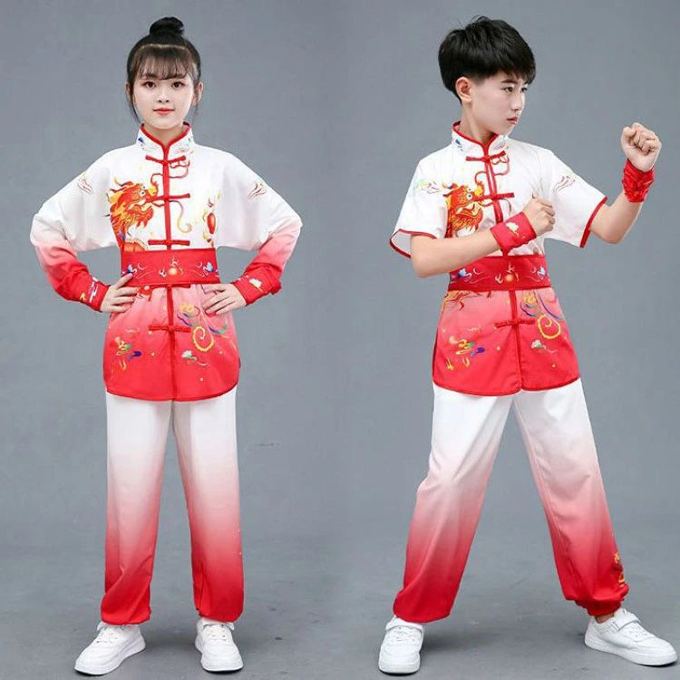 子供武術服 カンフーウェア 演武服 太極拳服 キッズ 上下セット 6色 グラデーショ...