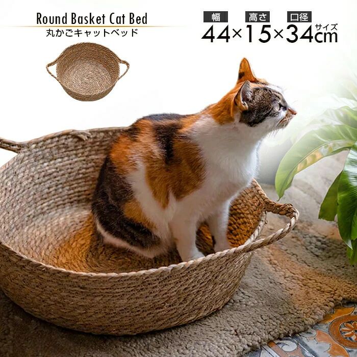 丸かごキャットベッド シンプル 北欧風 ガーデニング インダストリアル 猫ベッド ペットベッド 猫鍋 ネコカゴ 編み込みバスケット 小