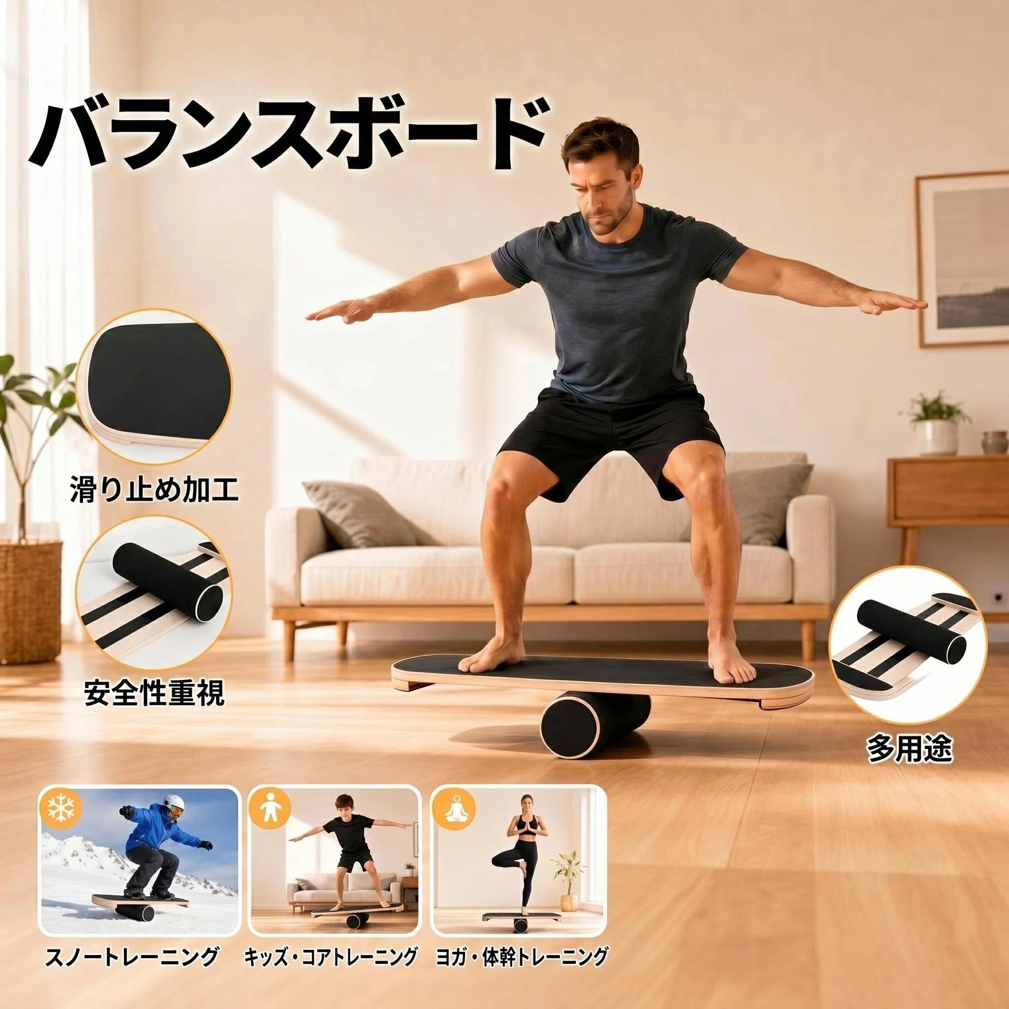 バランスボード 木製 バランスボード 大人用 トレーナーローラーボード 体幹 トレーニング エクササイズ 運動 ダイエット リハビリ 運動