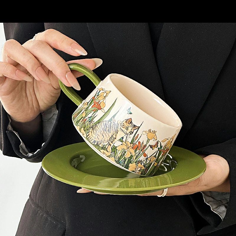 270ML レトロ陶磁器コーヒーカップセット 油絵風 朝食ミルクカップ コーヒーカップ ティーカップ お茶 コーヒー 高級感 家庭用 母の日